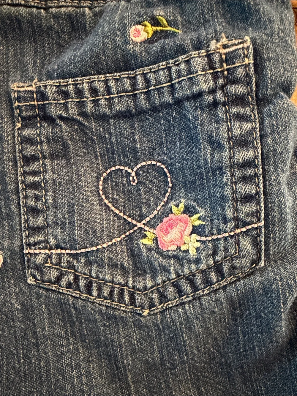 Carter's Denim Short Overalls with Pink Floral Embroidery